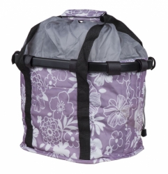 Brašna na řídítka nákupní PRO-T s rychloupínacím systémem Clip-On fialová s květy