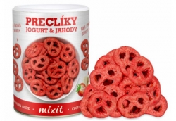 preclíky v jogurtové čokoládě s jahodami Mixit 250g
