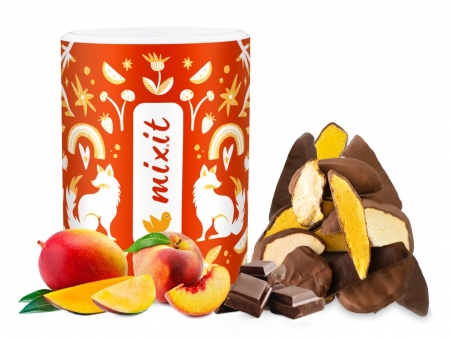 křupavé mango a broskev Mixit v čokoládě 200g