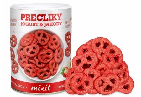 preclíky v jogurtové čokoládě s jahodami Mixit 250g