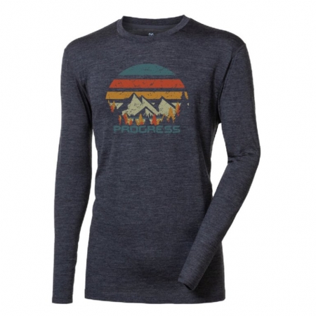 triko dlouhé pánské Progress LOKI LANDSCAPE merino šedý melír